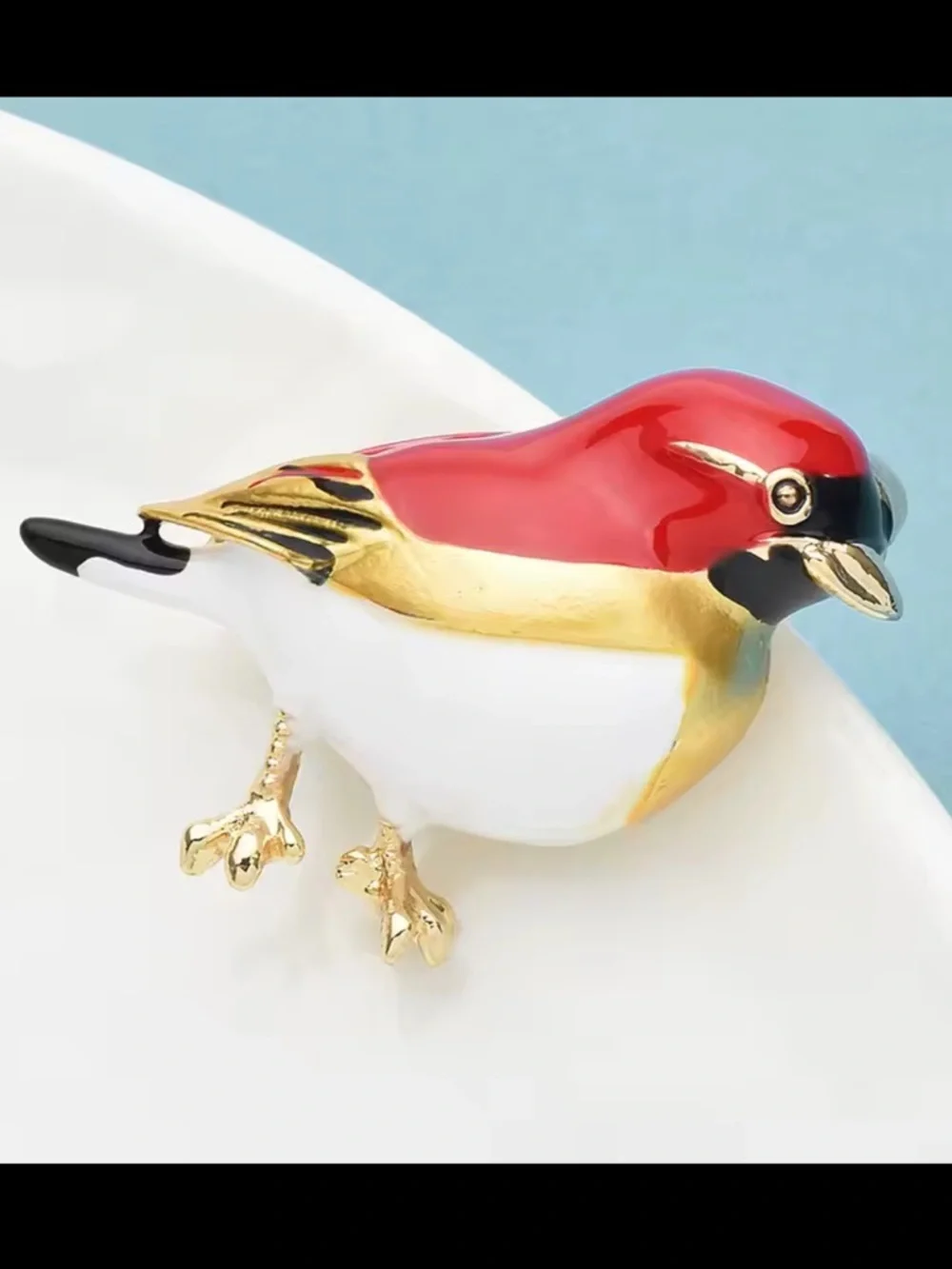 Vintage Red Bird Gold Brooch